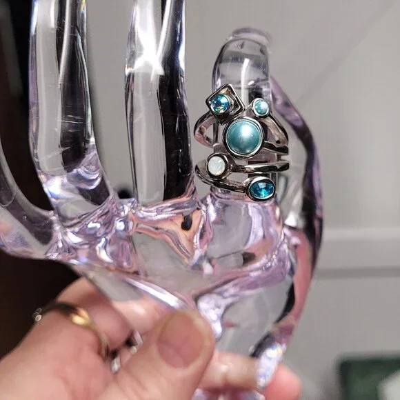 Lia sophia Sz 7 “Comet” ring, cut crystals and glass pearls, silver tone. EUC - Picture 6 of 13